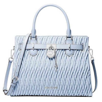 Michael Kors Hamilton Medium Matelassé Satchel Bag Blue Pale Ocean