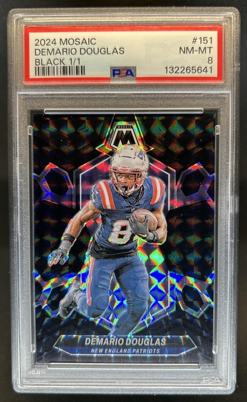 2024 Panini Mosaic Demario Douglas Black Prizm #1/1 Patriots PSA 8