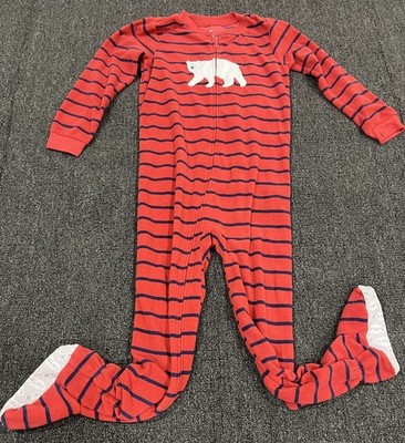 Carters One Piece Youth Red Striped Polar Bear Zip Size 6