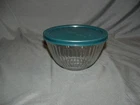 Pyrex 7401-S 3 Cup Ribbed Glass Mixing/Storage Bowl w/ Green lid