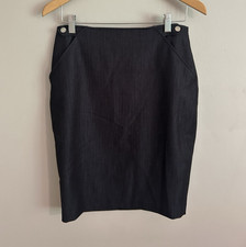 Calvin Klein Blue Denim Solid Pencil Skirt Knee Length Zip Button Womens 4