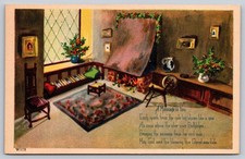 Postcard Christmas Message To You Fireplace Yule Log Unposted c1920 Made in USA