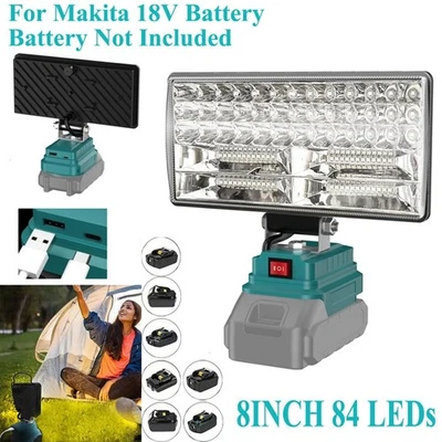 8" LED Work Light For Makita 18V Battery Workshop Flashlights USB Torch Camping