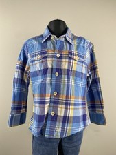 Mini Boden Boys Blue Plaid Button Down Long Sleeve Shirt 3-4 years