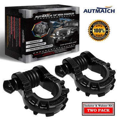 AUTMATCH 3/4'' D Ring Shackles 2 Pack Black Recovery Tow Shackles 4.75 Ton WLL