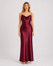 Burgundy Cowl Neck Slip Maxi Dress Wedding Bridesmaid Prom 8 10 12 18 24 RRP £65