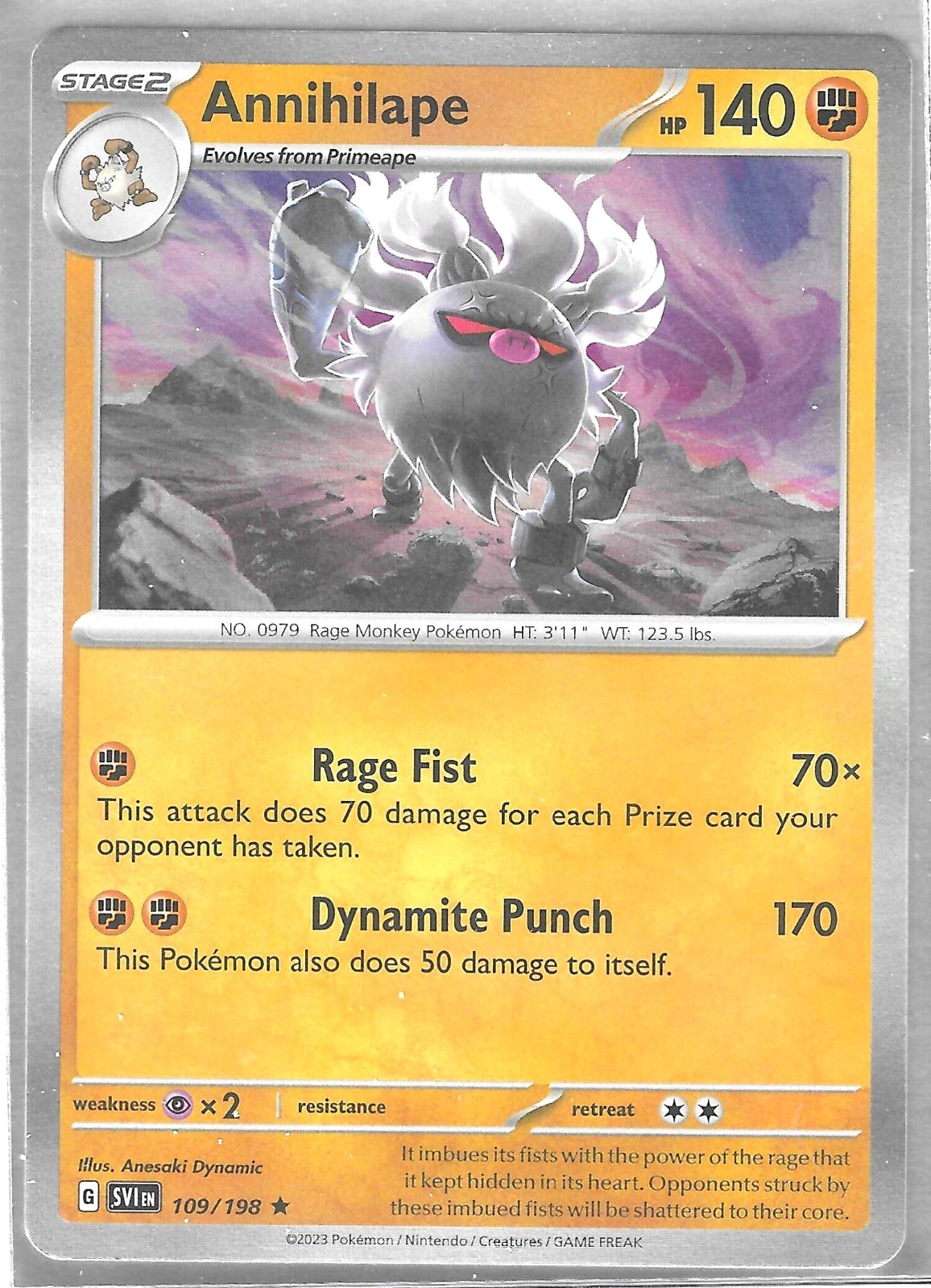 POKEMON SCARLET & VIOLET BASE HOLO RARE ANNIHILAPE 109/198 PACK FRESH