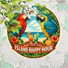 Margarita Tropical Beach Parrot 8x8 Round Vintage Metal Wall Art Tin Sign