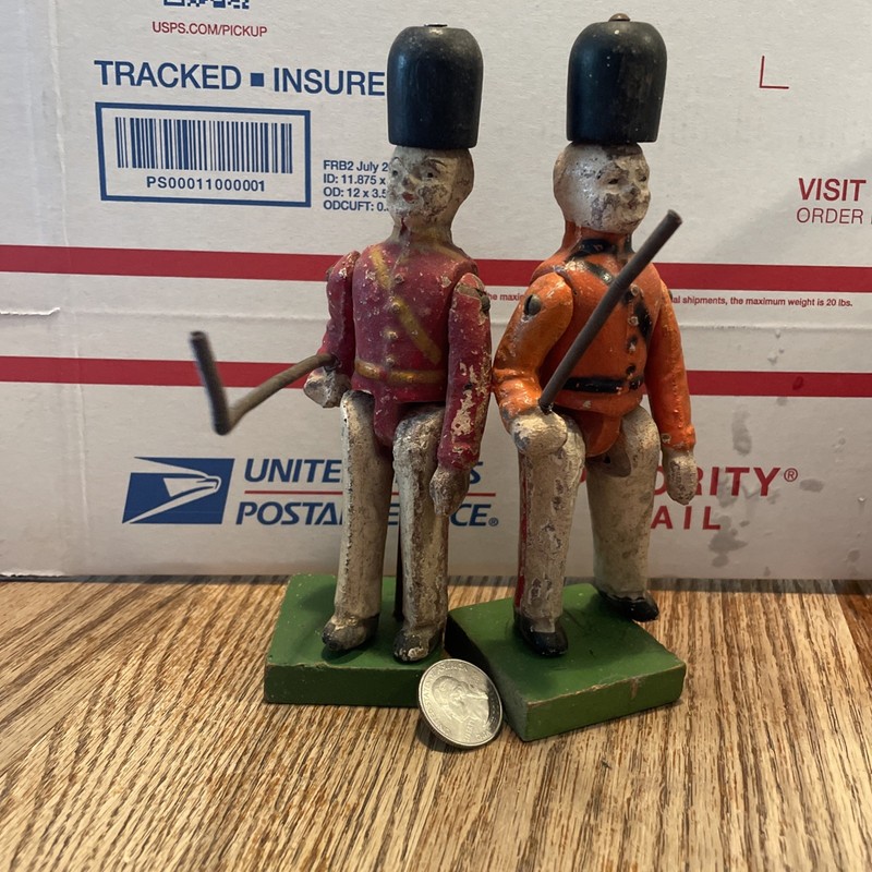 vintage wooden toy soldiers lot Two Jointed Wooden Toy Soldiers