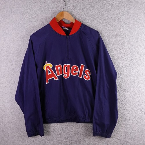 Vintage Majestic California Angels MLB Quarter Zip Windbreaker Navy Blue Large