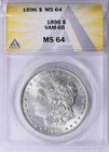 1896 Morgan Silver Dollar ANACS MS-64 VAM-6B Doubled 6 Profile Slanted Date
