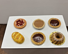 Lot of 6 Food Items - 4 Pies, Bundt Cake, Bread Artisan Dollhouse 1:12 Miniature