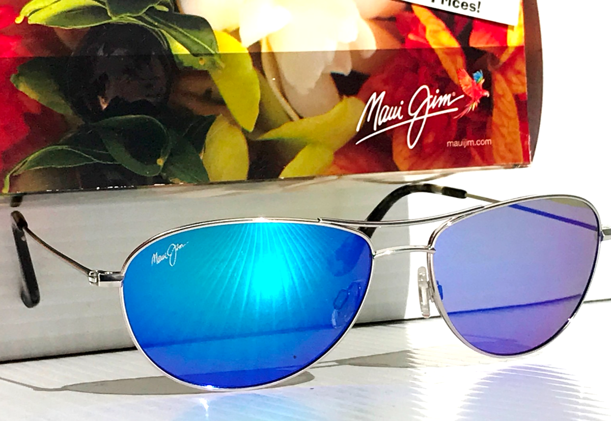 激レア　Jean-Baptiste JB 501ナノフラット・クロームミラーM Maui Jim BABY BEACH Shiny Silver POLARIZED Blue Mirror Lens