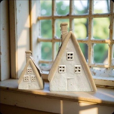 LED Lichterhaus 2 Varianten Beige Keramik Clayre & Eef 15x21cm / 9x13cm