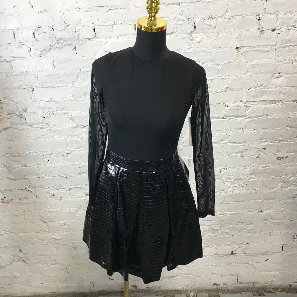 Alice + Olivia Dress Womens 0 Chara Faux Leather Dress Black Casual Ladies - Image 2 of 4