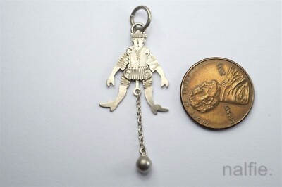 ANTIQUE SILVER ARTICULATED DANCING JESTER / ACROBAT CHARM c1900