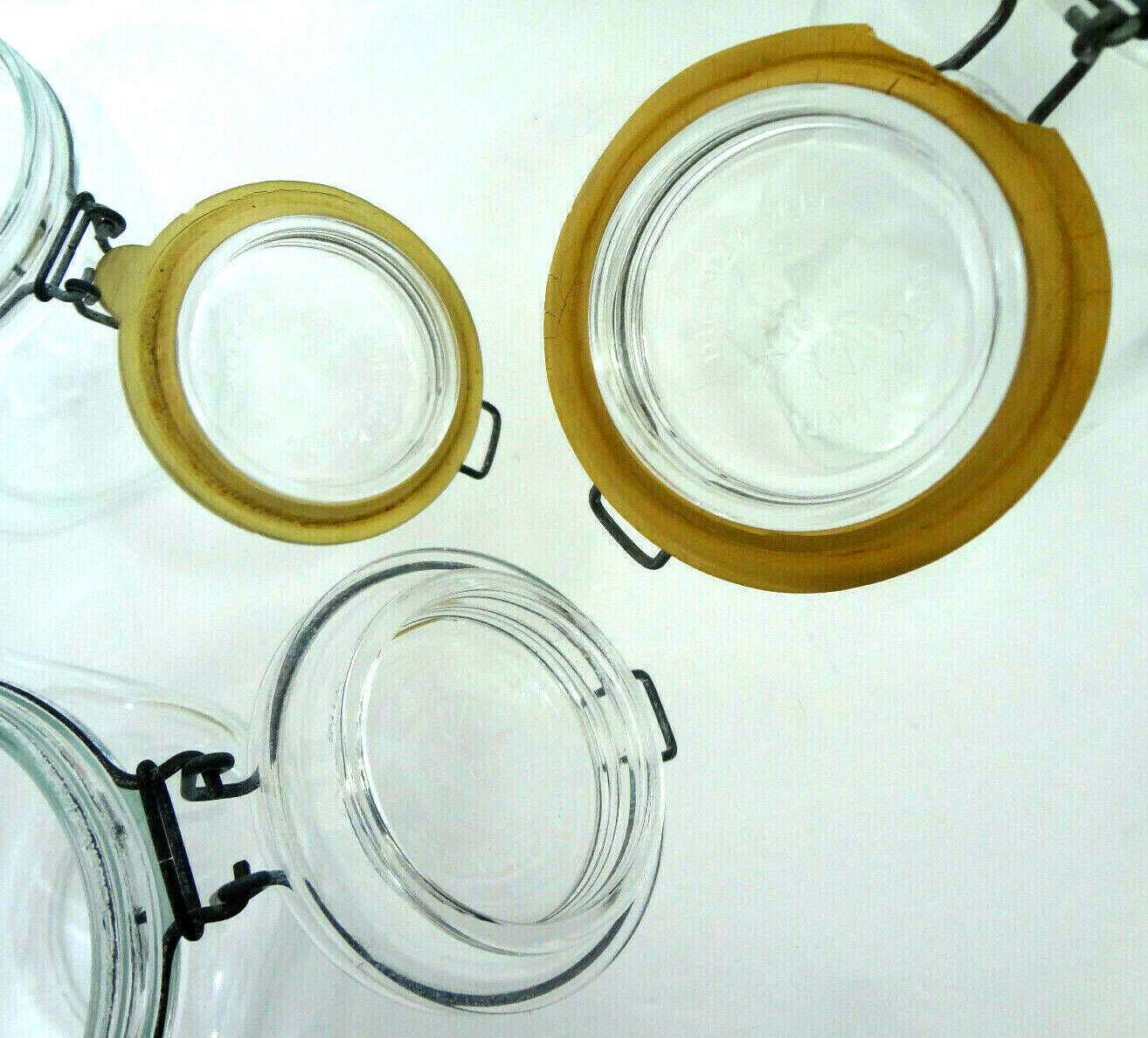 CANNING JARS BAIL WIRE LIDS VINTAGE 3x PER ALIMENTI ONLY GLASS MADE IN