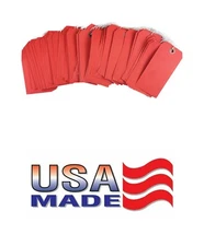 100 of 4 3/4" x 2 3/8" Red Inventory Tags with ELASTIC Stretchy String Size 5