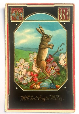 Vintage Postkarte Ostern Kaninchen goldgeprägt Made in Germany Non Topo