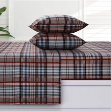 Tribeca Living Brentwood Plaid 170-GSM Flannel Extra Deep Pocket Sheet Set Ki...