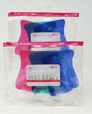 Lot Of 2 CVS 4 Piece Squeezable Bottle Kit, Carry-On Size with Custom Labels