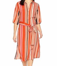 $125 American Rose Womens Orange Aria Printed Collared Button-Up Wrap Dress Sz S