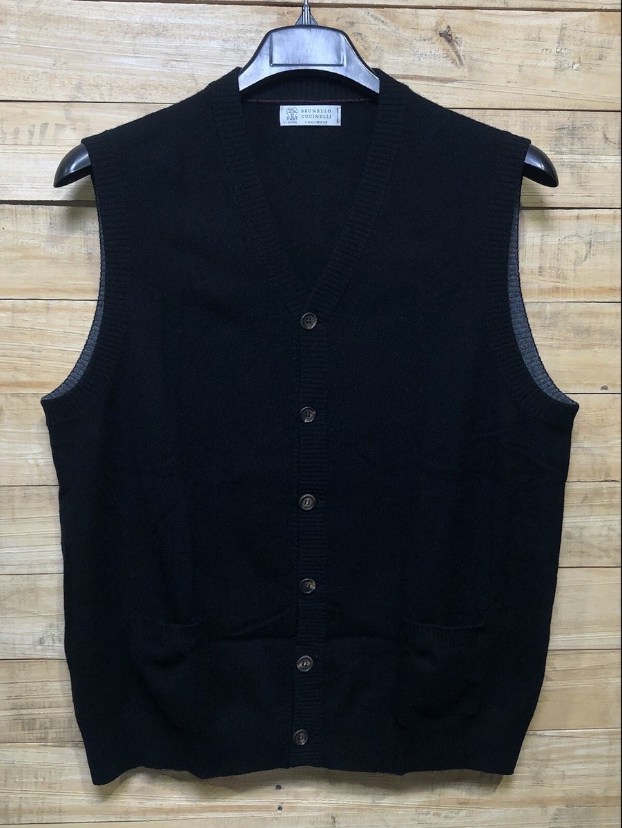 ボトムスその他 Brunello Cucinelli Black Cotton Gilet Brunello Cucinelli 100% Cashmere Full Button Sweater Vest