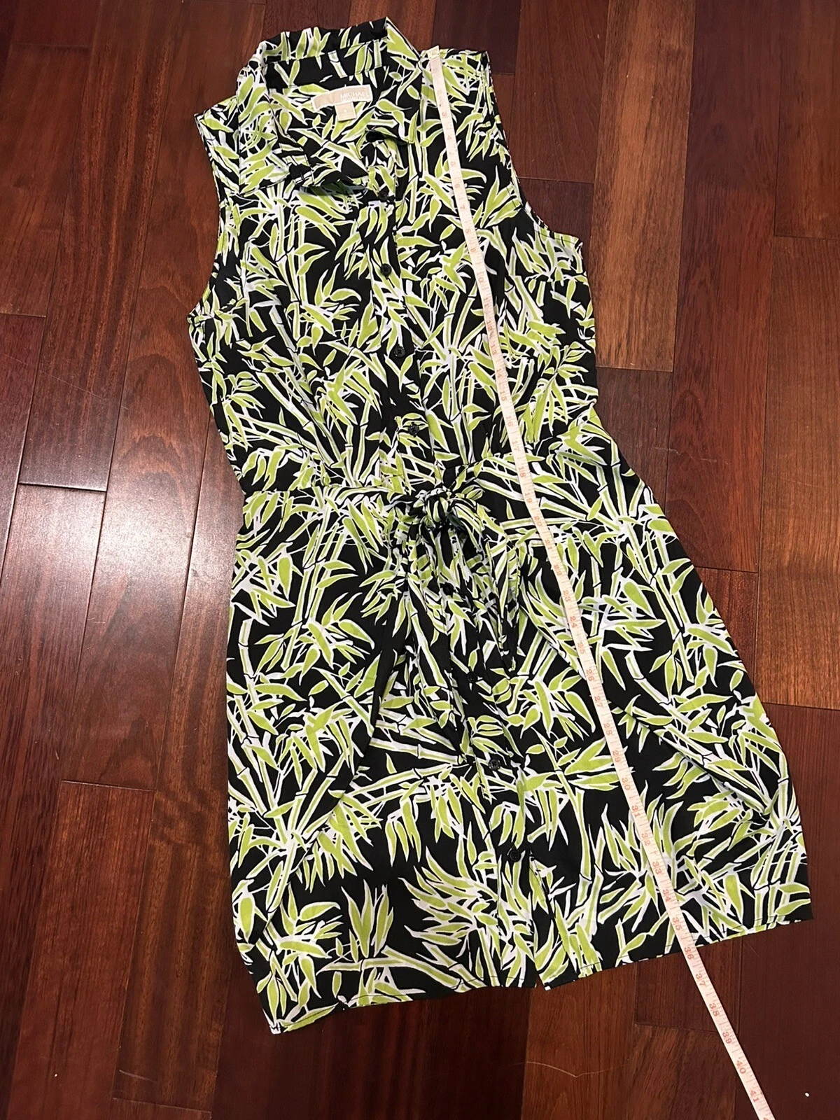 Abito MICHAEL Michael Kors senza maniche taglia 6 nodo bambù verde nero tropicale donna