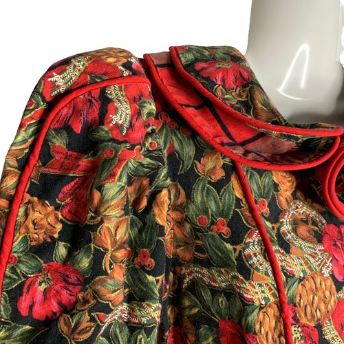 Vintage 90s Daisy Kingdom Girls Holiday Dress 8 Black Red Floral Plaid - Picture 3 of 8