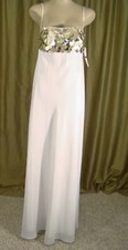Faviana Couture White Chiffon Lg Gold Sequined Bust Prom Formal Sz8 Dress 6148