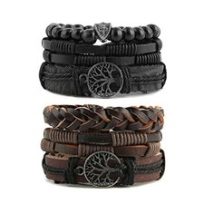 Genuine Leather Tree of life Bracelets Men Women, Tiger Eye Classic Set