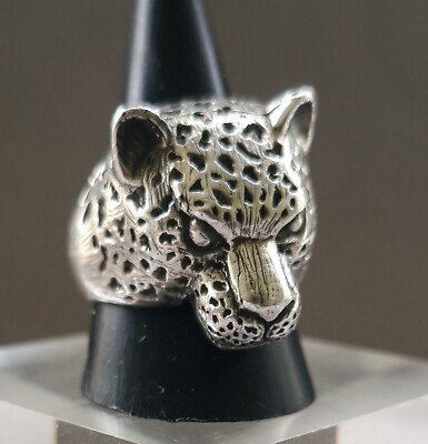 Großer Vintage Sterling Silber Leopard Statement Ring 12g