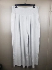 Anrabess Womens Wide Leg Pants Grey Size 2XL Pull On Linen Blend Pockets