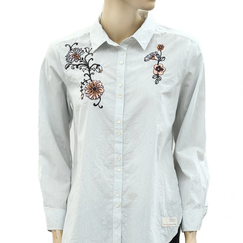 Blusa Camisa Top Odd Molly Anthropologie Rayas Floral Bordada S-1 228446 Foto 2 de 4