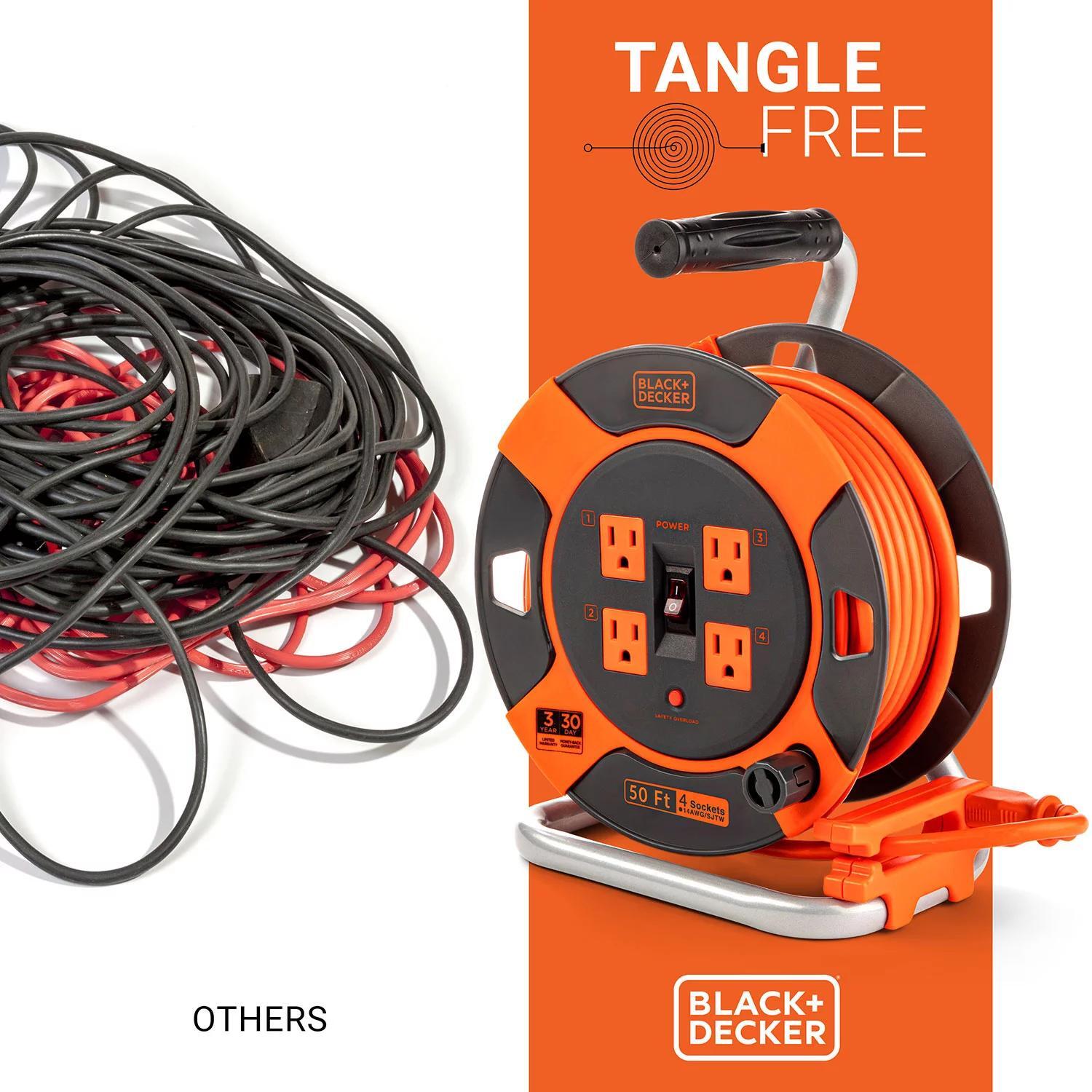 BLACK+DECKER Retractable Extension Cord 50' with 4 Outlets, 14AWG