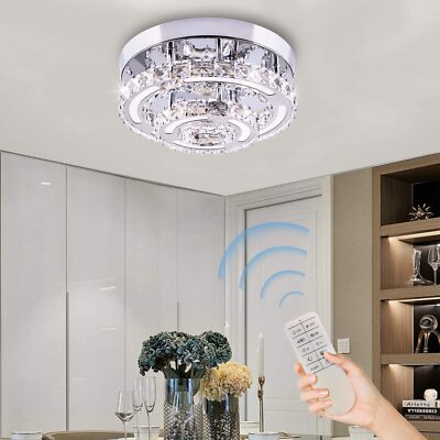 2pcs Modern Crystal Ceiling Light Fixtures Ceiling Lamp Dimmable Remote  Control