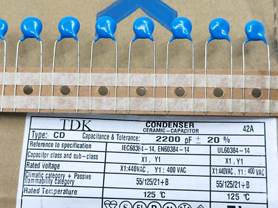 25PCS CD90ZU2GA222MY CD222M TDK 2200pF 20% X1 Y1 400V 4kVAC