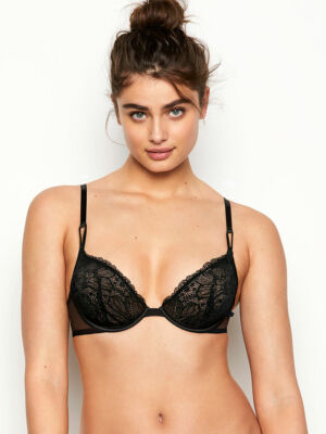 Victorias Secret Sexy Tee Unlined Demi Plunge Black Lace Bra 36-38
