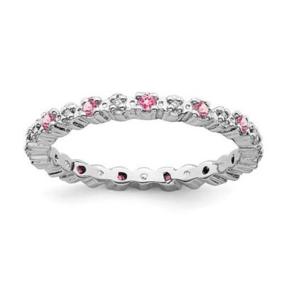 Stapelbarer Ewigkeitsring aus Sterlingsilber Platin mit rosa Diamanten Größe 6