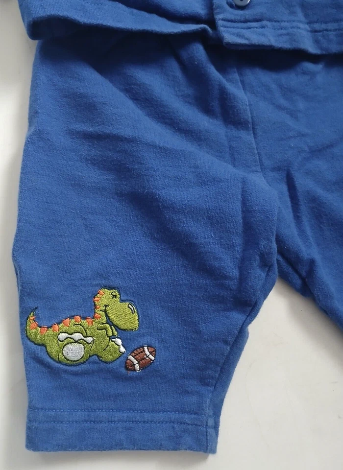 De Colección Buster Marrón 3/6 Meses Niños Conjunto - Azul Bordado Dinosaurios Deportes Foto 3 de 4