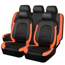 Leather Seat Covers, Breathable Universal Car Seat Cover Full Set Black Orange