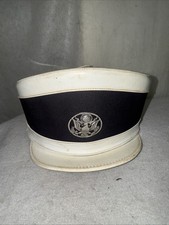 VINTAGE White With Black Trim Marching Band Hat UNIFORMS BY OSTWALD USA 7 1/2  