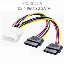 4 Pin Molex IDE to 2 SATA 15 Pin Power Splitter Cable HDD SSD Adapter PC