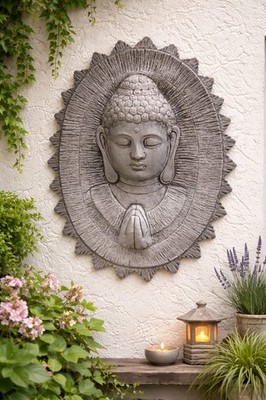 XXL Buddha Wandrelief massiver Steinguss