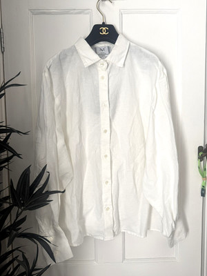 19V69 Italia Versace Size S White Lorina Button Up Linen Blend Oversized Shirt