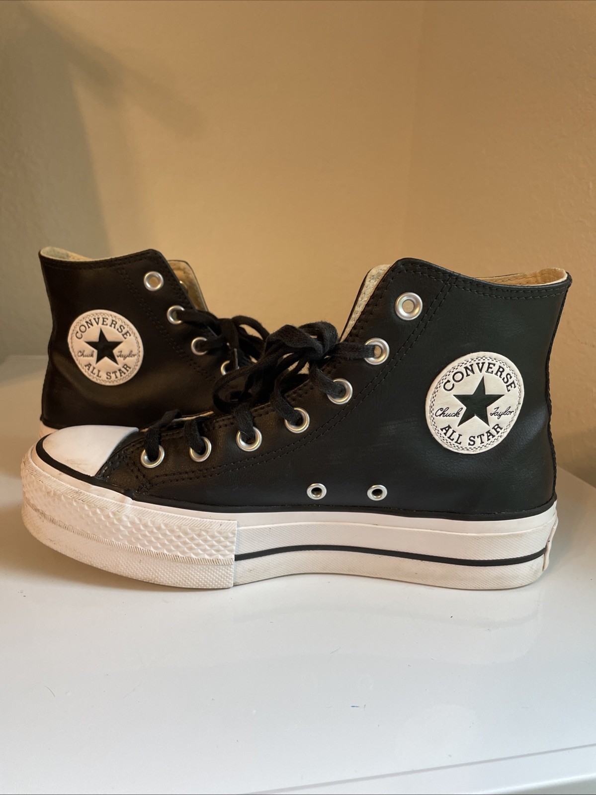 Converse Chuck Taylor All Star Lift Platform Black Leather Women's US 7 UK 5-image