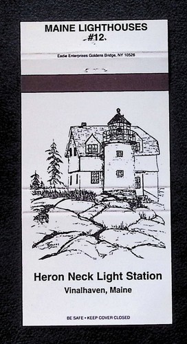 Vintage Maine Lighthouses Matchbook Cover Heron Neck Light Station Maine