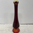 Vintage Fenton Amberina Red & Yellow Hobnail Print Swung bud Vase 9.5” Glows
