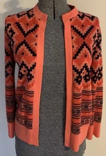 Gino Paoli Vintage Cardigan Sweater Pink Coral Geometric Italy Sz 12