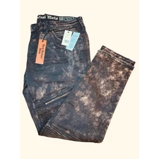 Rock Revival Moto Daviday Jeans Mens 40x32 Distressed Washed Brown Zipper Denim